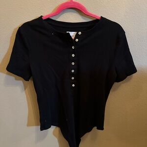 Everly Black Button-Up Bodysuit